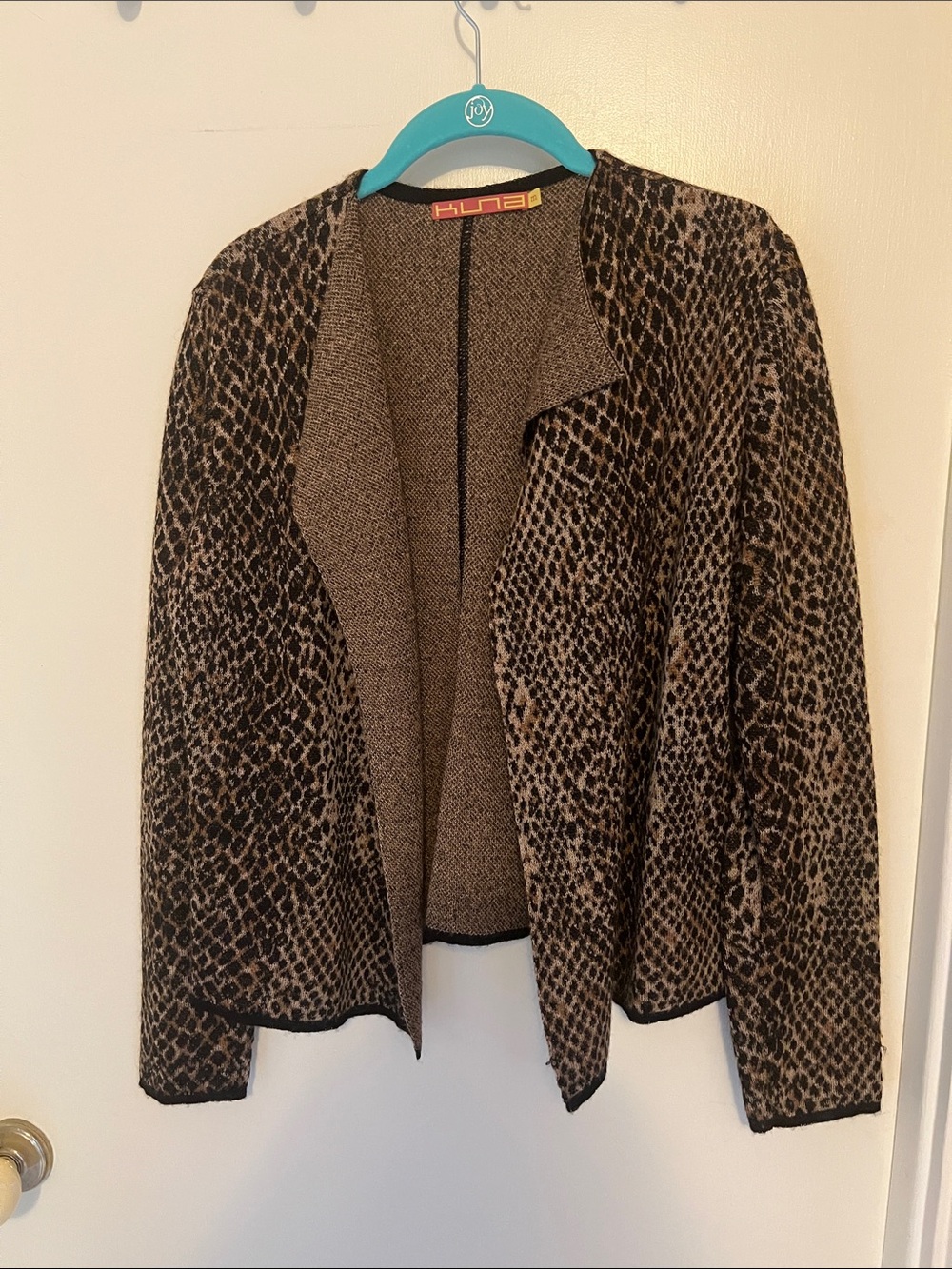 Open-Front by Kuna and is baby alpaca Animal-Print Blazer Jacket in Black & Brow